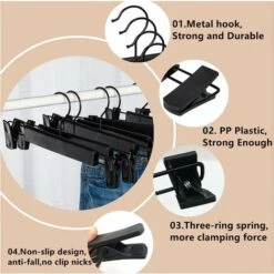 Cintres Pour Pantalon , Cintres Porte-Jupes , Avec 2 Pinces Antidérapants Et Réglables , Pour Pantalons Suspendus, Chaussettes, Jupes - Noir -Wenko || Grohe || HOMCOM Soldes 97261772 3