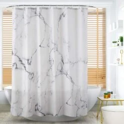 Rideau De Douche En Tissu Rideau De Douche Imperméable Avec Ourlet Renforcé Rideau De Douche En Textile Lavable Différentes Tailles Polyester Marbre, 180 X 200 Cm -Wenko || Grohe || HOMCOM Soldes 97500791 2