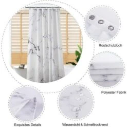 Rideau De Douche En Tissu Rideau De Douche Imperméable Avec Ourlet Renforcé Rideau De Douche En Textile Lavable Différentes Tailles Polyester Marbre, 180 X 200 Cm -Wenko || Grohe || HOMCOM Soldes 97500791 3