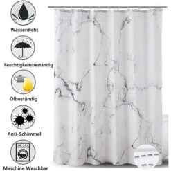 Rideau De Douche En Tissu Rideau De Douche Imperméable Avec Ourlet Renforcé Rideau De Douche En Textile Lavable Différentes Tailles Polyester Marbre, 180 X 200 Cm -Wenko || Grohe || HOMCOM Soldes 97500791 4
