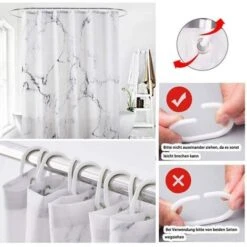 Rideau De Douche En Tissu Rideau De Douche Imperméable Avec Ourlet Renforcé Rideau De Douche En Textile Lavable Différentes Tailles Polyester Marbre, 180 X 200 Cm -Wenko || Grohe || HOMCOM Soldes 97500791 5