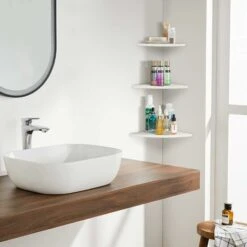 étagère Murale D'angle Blanc étagère D'angle Flottante à 3 Niveaux étagère Murale étagère Murale étagère De Rangement Murale étagères Meubles De Maison Décoration De Bureau Poids De Roulement 5 Kg Et -Wenko || Grohe || HOMCOM Soldes 97634899 4