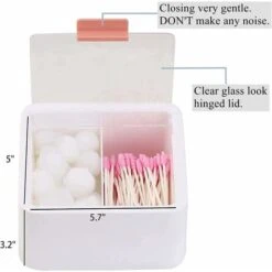 2 Fentes Coton-tige Boule Qtip Support Pot En Plastique Conteneur Distributeur Boîte Avec Couvercle à Charnière Pour Salle De Bain Maison Stockage Organisateur -Wenko || Grohe || HOMCOM Soldes 97748960 3