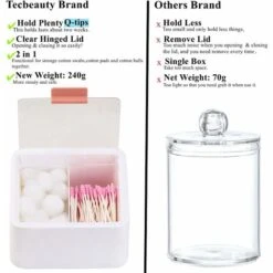 2 Fentes Coton-tige Boule Qtip Support Pot En Plastique Conteneur Distributeur Boîte Avec Couvercle à Charnière Pour Salle De Bain Maison Stockage Organisateur -Wenko || Grohe || HOMCOM Soldes 97748960 4