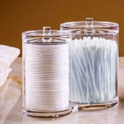 Porte-coton-tige En Acrylique Transparent Qualité Preminm Conteneur Rond Coton Pad Q-tip Organiser L'étui Pour Pinceau De Maquillage Pot D'apothicaire Transparent -Wenko || Grohe || HOMCOM Soldes 97750104 3
