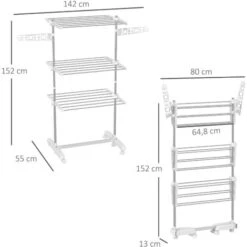HOMCOM Sechoir à Linge étendoir Pliable Ailes Latérales Sur 3 Niveaux -Wenko || Grohe || HOMCOM Soldes 986513 3