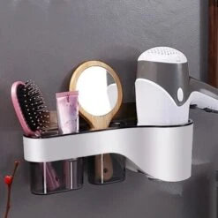 Support Pour Sèche-Cheveux Pour Fixation Murale Porte Sèche-Cheveux à 3 Compartiments