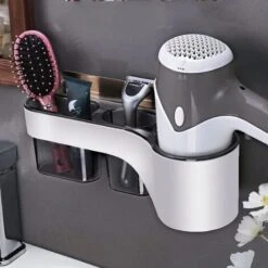 Support Pour Sèche-Cheveux Pour Fixation Murale Porte Sèche-Cheveux à 3 Compartiments -Wenko || Grohe || HOMCOM Soldes 99696727 4